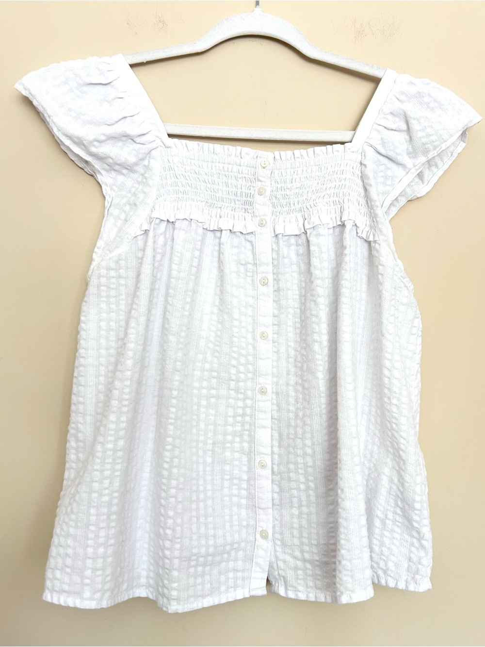 Old Navy Women’s White Square-Neck Button-Up Short Sleeve Top
